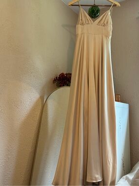 FP/Free People -  Champagne Strappy Tri Cup Gown Maxi Dress with Slit & Train